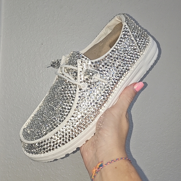 Bling Bedazzled Sparkle Hey Dude Shoes Slip On custom rhinestoned by hand - Picture 3 of 9